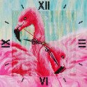 Фламинго Часы Алмазные на подрамнике с частичной выкладкой Color Kit
