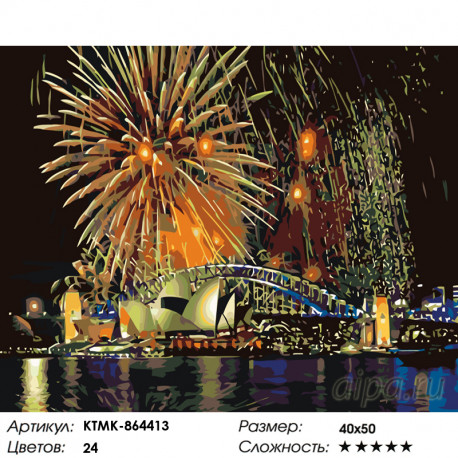 Количество цветов и сложность Салют в Сиднее Раскраска картина по номерам на холсте KTMK-864413