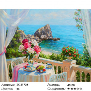 Количество цветов и сложность Чаепитие с видом на море Раскраска картина по номерам на холсте ZX 21728