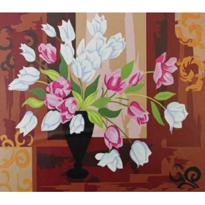 Тюльпаны и завитки Раскраска картина по номерам акриловыми красками на холсте Paint by Number
