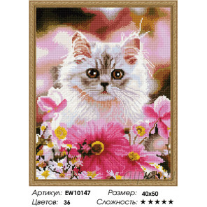  Котик в цветах Алмазная вышивка мозаика на подрамнике EW10147
