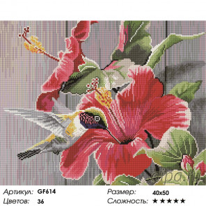 Количество цветов и сложность Гибискус и колибри Алмазная вышивка мозаика на подрамнике GF614