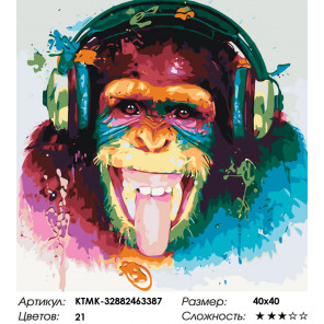  Шимпанзе-меломан Раскраска картина по номерам на холсте  KTMK-32882463387