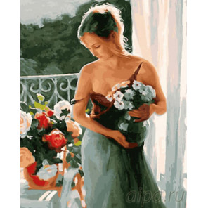 Девушка с цветами Раскраска картина по номерам на холсте 