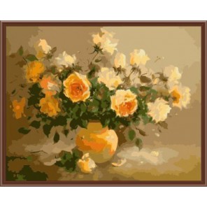 Персиковые розы Раскраска картина по номерам акриловыми красками на холсте Menglei