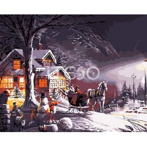 Зимняя ночь Раскраска ( картина ) по номерам акриловыми красками на холсте Iteso