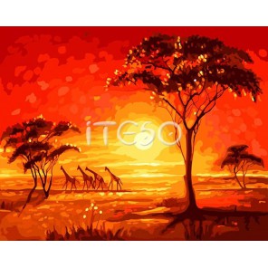 Африка и жирафы Раскраска ( картина ) по номерам акриловыми красками на холсте Iteso