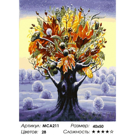 Количество цветов и сложность Фантастическое дерево. Осень посреди зимы Раскраска картина по номерам на холсте МСА211
