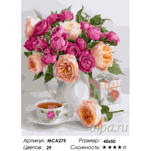  Натюрморт с розами и чаем Раскраска картина по номерам на холсте МСА275