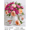 Натюрморт с розами и чаем Раскраска картина по номерам на холсте
