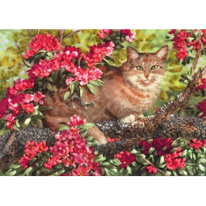  Кот в цветах Набор для вышивки лентами Каролинка КЛ(Н)-3024