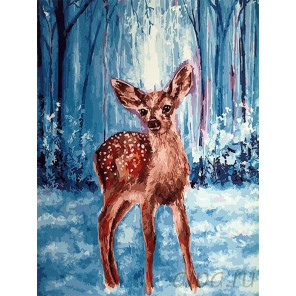 Олененок в зимнем лесу Раскраска картина по номерам на холсте