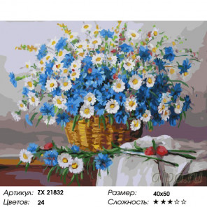 Количество цветов и сложность Ромашки и васильки Раскраска картина по номерам на холсте ZX 21832