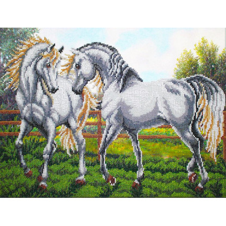  Пара белых лошадей Набор для частичной вышивки бисером Паутинка Б-1474
