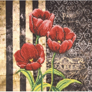  Красные тюльпаны Набор для вышивки бисером на габардине Овен 007-РТ