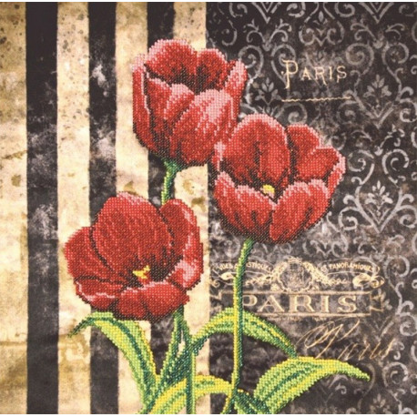  Красные тюльпаны Набор для вышивки бисером на габардине Овен 007-РТ