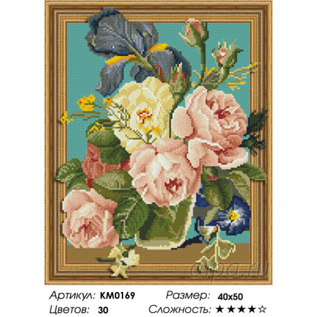 Количество цветов и сложность Утренние пионы Алмазная мозаика вышивка на подрамнике 3D  KM0169