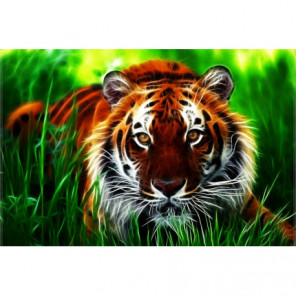 Тигр в траве Алмазная вышивка мозаика Алмазное Хобби