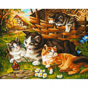 Котята на лужайке Алмазная вышивка мозаика Алмазное Хобби