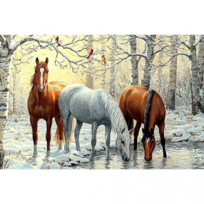 Лошади зимой Алмазная вышивка мозаика Алмазное Хобби