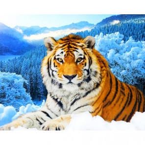 Тигр на фоне зимнего леса Алмазная вышивка мозаика Алмазное Хобби