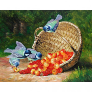Птицы у корзины с ягодами Алмазная вышивка мозаика Алмазное Хобби