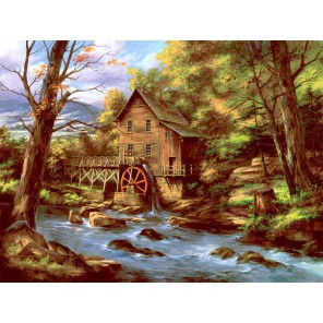 Водяная мельница Раскраска картина по номерам акриловыми красками Plaid
