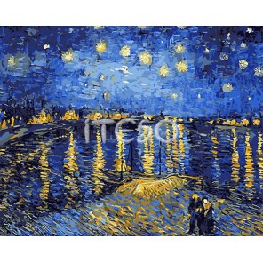 Звездная ночь над Роной (репродукция Ван Гога) Раскраска (картина) по номерам акриловыми красками на холсте Iteso