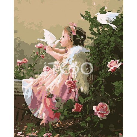 Ангелочек и голубь Раскраска (картина) по номерам акриловыми красками на холсте Iteso