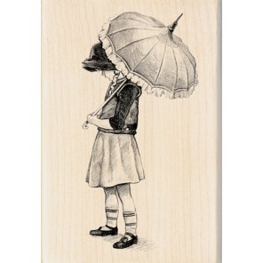 Девочка с зонтиком Штамп деревянный для скрапбукинга, кардмейкинга Inkadinkado