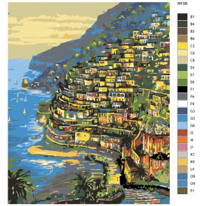 Схема Огни Positano, Италия (художник Robert Finale) Раскраска по номерам на холсте Живопись по номерам