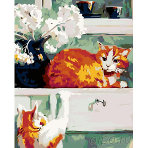 Раскладка Два рыжих кота Раскраска картина по номерам на холсте A82