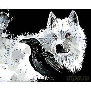 Схема Волк и ворон Раскраска по номерам на холсте Живопись по номерам A363