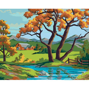 Схема Осень в горном селе Раскраска по номерам на холсте Живопись по номерам PP06