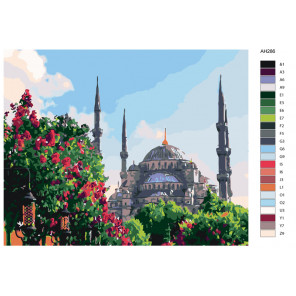 Раскладка Мечеть в цветущем саду Раскраска по номерам на холсте Живопись по номерам ARTH-AH286