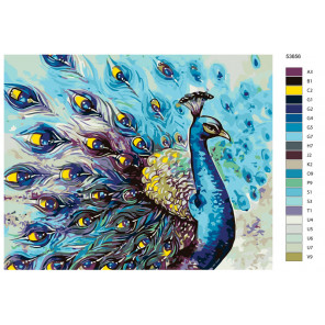 Раскладка Синий павлин Раскраска по номерам на холсте Живопись по номерам KTMK-53656