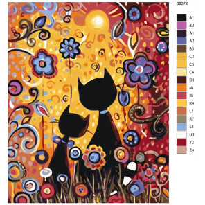 Схема Кошечки на лужайке Раскраска по номерам на холсте Живопись по номерам KTMK-68372
