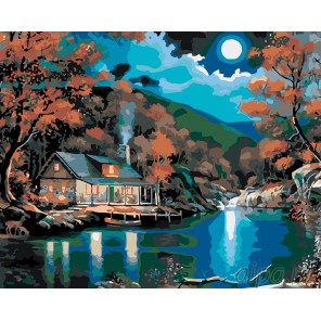 раскладка Дом на озере Раскраска картина по номерам на холсте 
