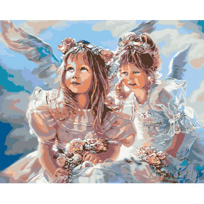  Ангелочки с цветами Раскраска картина по номерам на холсте  KTMK-03112