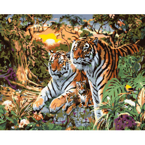 Раскладка Дружная семья тигров Раскраска картина по номерам на холсте KTMK-05319