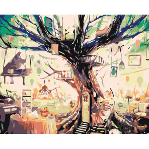 Схема Домик на дереве Раскраска картина по номерам на холсте  KTMK-287571