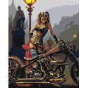 Мотоциклистка Раскраска картина по номерам на холсте