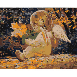 Раскладка Девочка ангелочек с листиком Раскраска картина по номерам на холсте  RA291