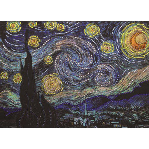 В рамке Звездная ночь по картине Ван Гога Алмазная вышивка термостразами Преобрана 0116