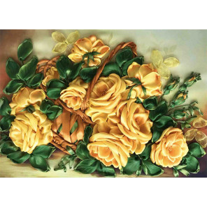 Пример оформления в рамку Желтые розы Набор для вышивки лентами Каролинка КЛ(Н)-3030
