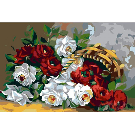  Корзинка с розами Раскраска картина по номерам на холсте KRYM-FL003
