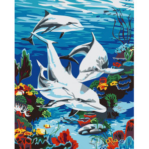 Дельфины в море Раскраска картина по номерам на холсте KRYM-AN18
