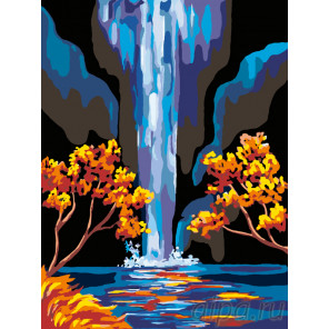 Схема Золотые листья и водопад Раскраска по номерам на холсте Живопись по номерам RA086