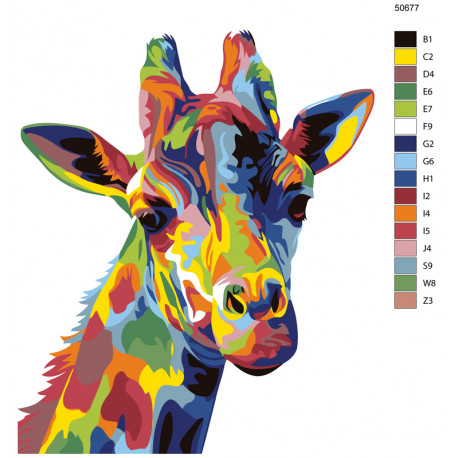 Раскладка Взгляд радужного жирафа Раскраска по номерам на холсте Живопись по номерам KTMK-50677