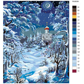 Схема Зимний храм Раскраска по номерам на холсте Живопись по номерам RUS038